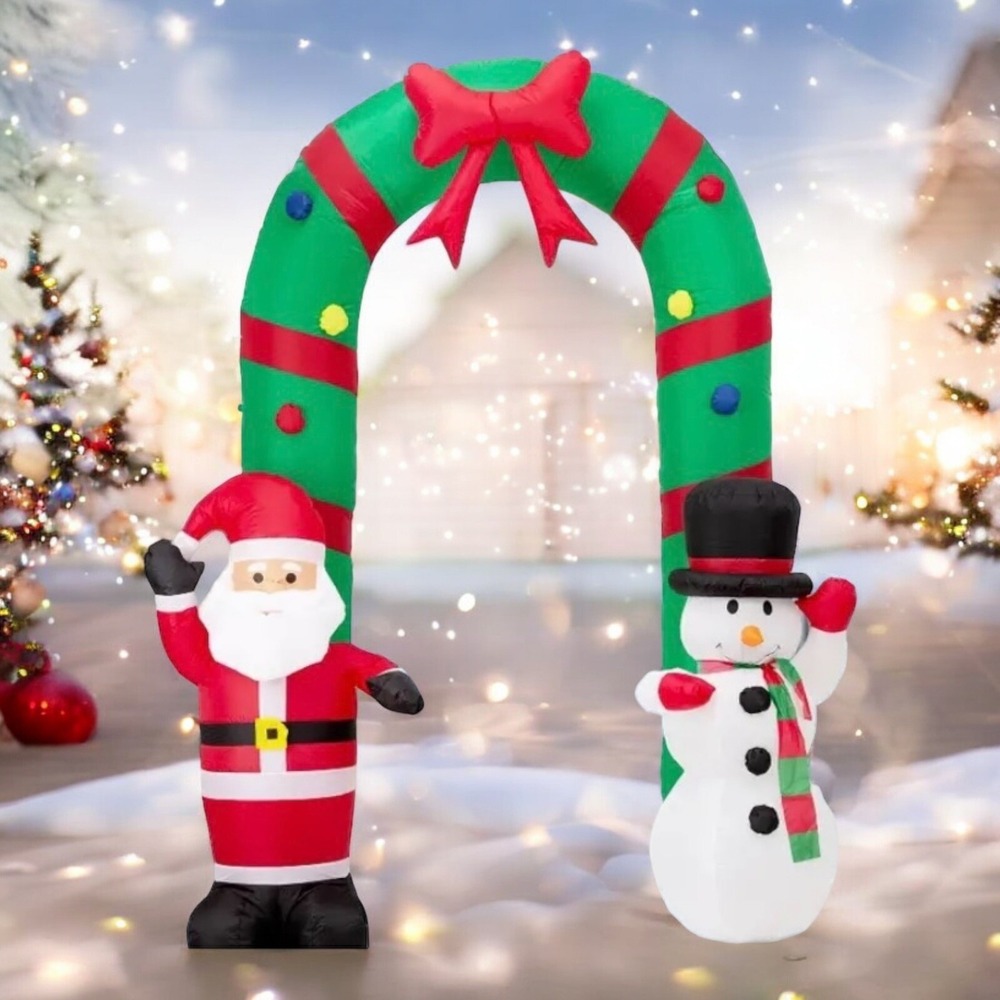 8ft Lighted Santa Snowman Arch Archway Inflatable Blow Up Christmas Yard Outdoor